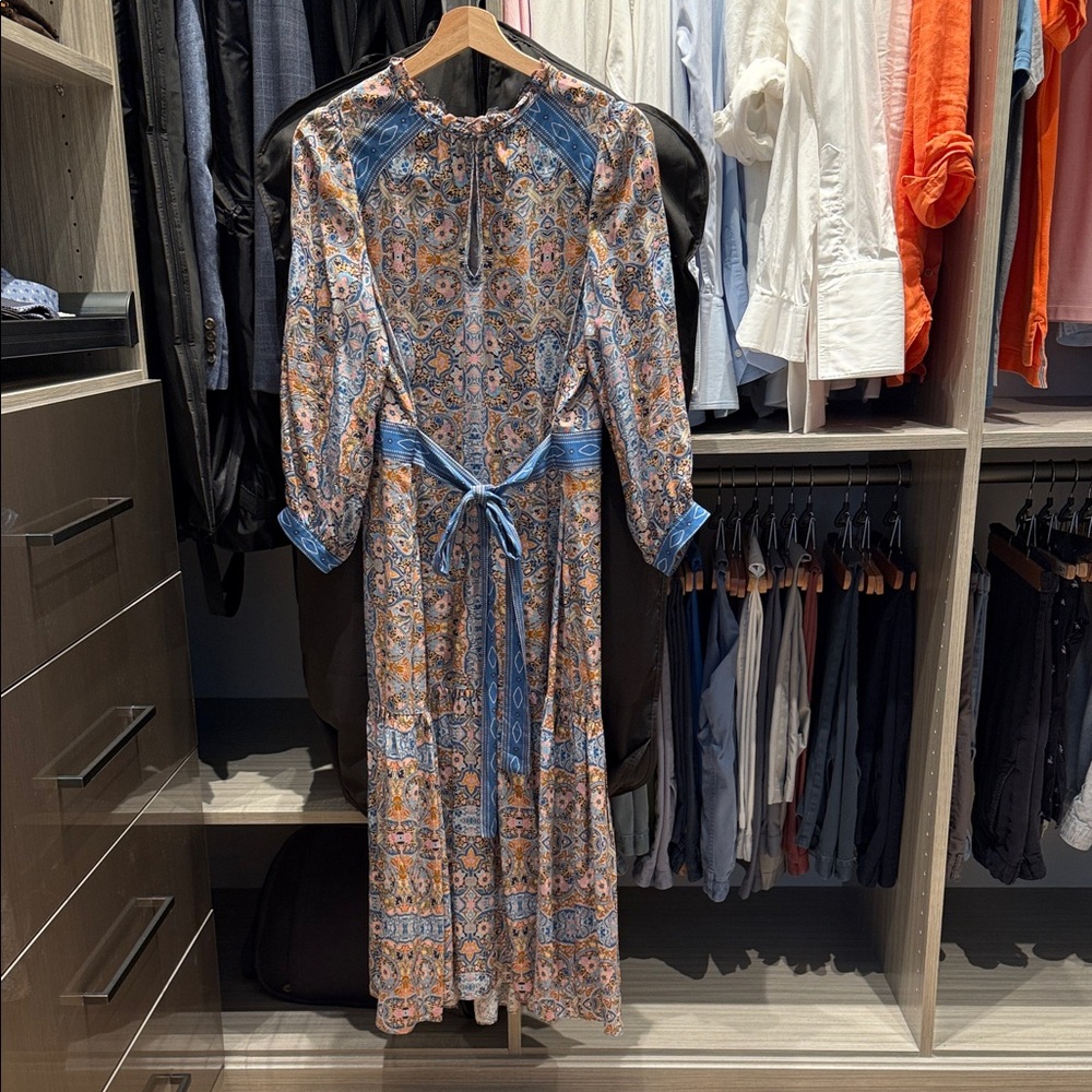 Shoshanna Long Sleeve Dress with Blue and Orange Floral Design